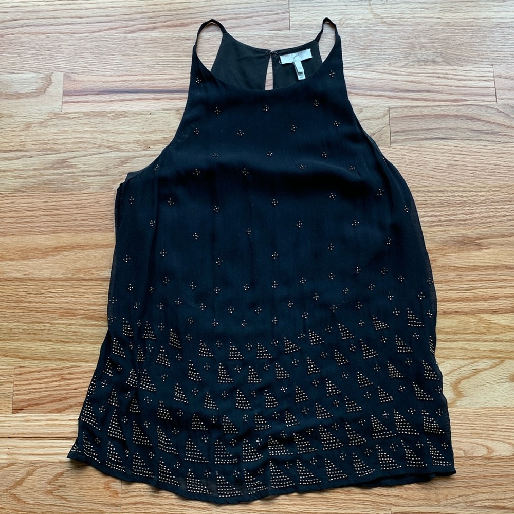 Joie Silk Black Gold Beaded Top XS